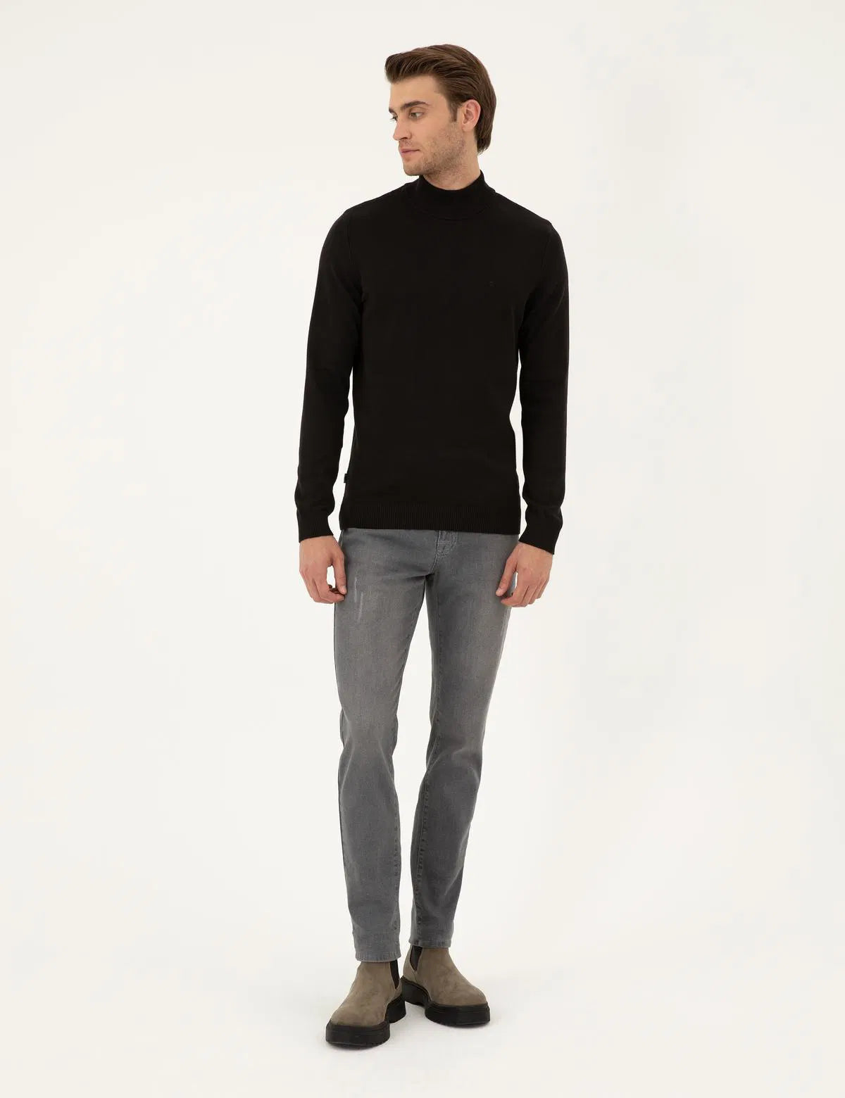 PIERRE CARDIN Anthracite Melange Slim Fit Half Turtleneck Basic Knitwear Sweater