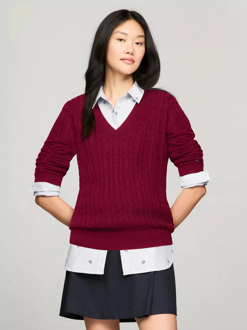 TOMMY HILFIGER Cable-knit wool blend V-neck sweater