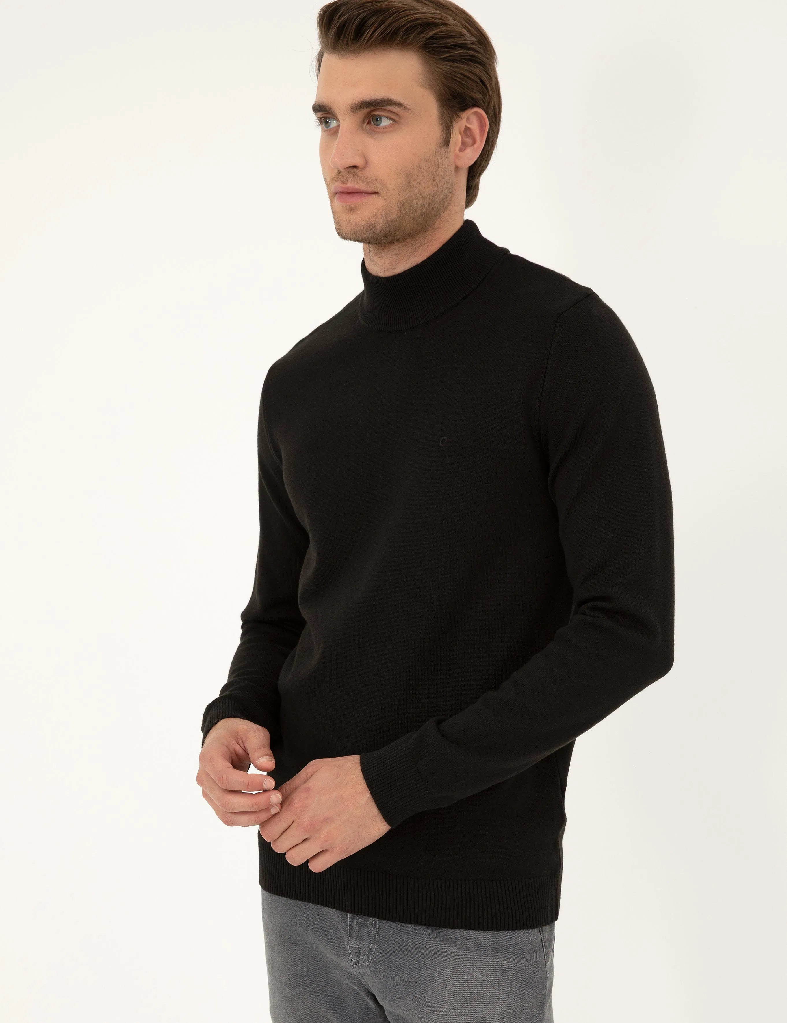 PIERRE CARDIN Anthracite Melange Slim Fit Half Turtleneck Basic Knitwear Sweater