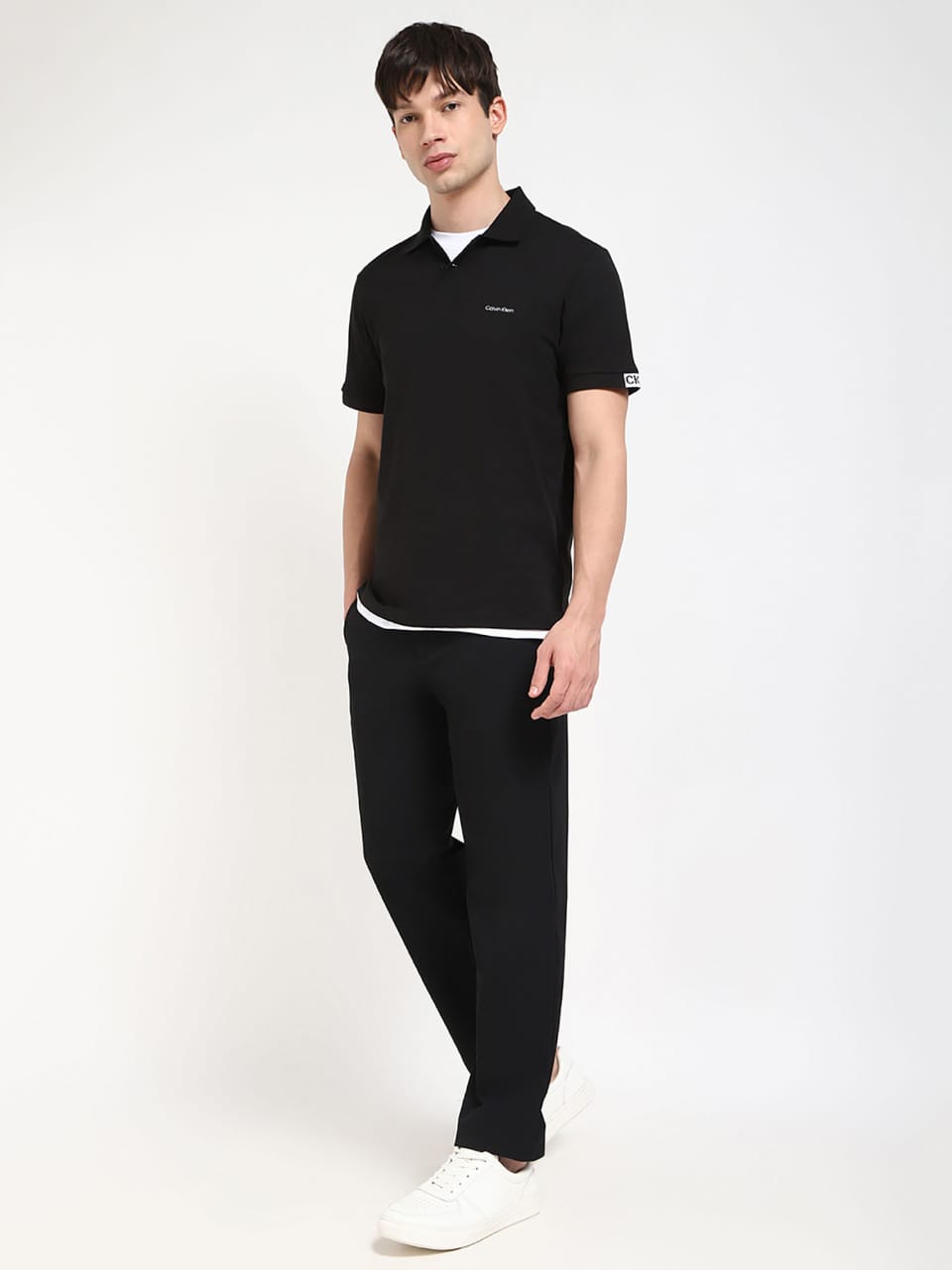 CALVIN KLEIN Black Solid Regular Fit Polo T-Shirt