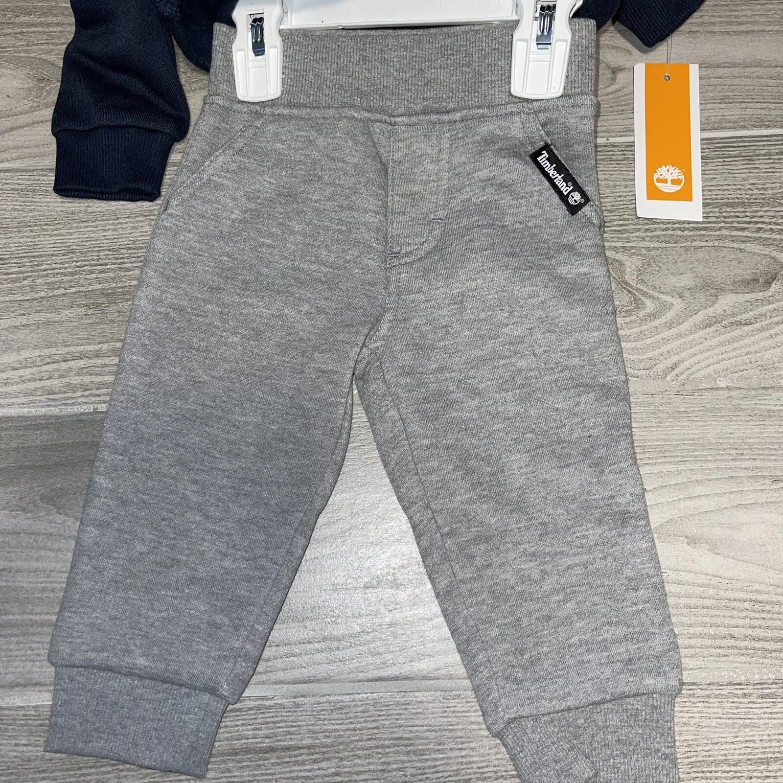 Timberland Little Boys 2 Piece Flocked Logo Fleece Hoodie and Heather Joggers Set