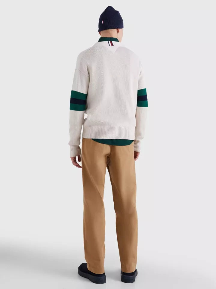 TOMMY HILFIGER Men's Varsity V-Neck Sweater with Color-Block and Monogram