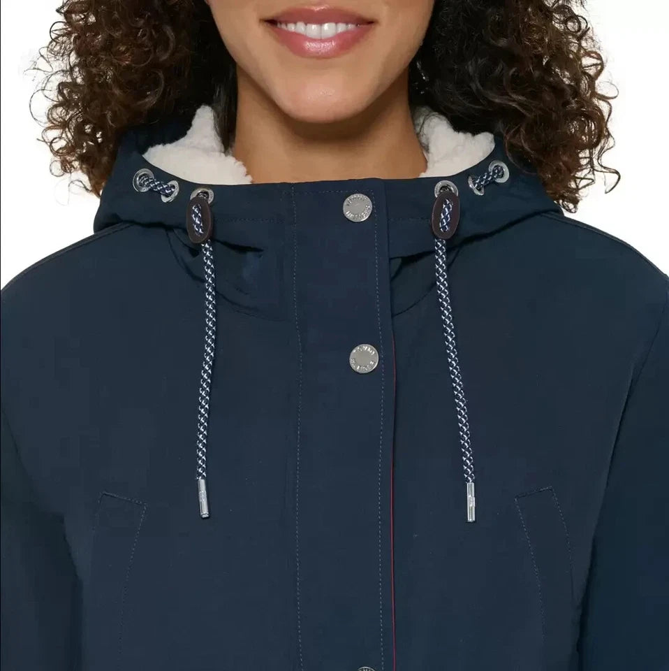TOMMY HILFIGER Women's Sherpa Lined Hood Parka Jacket- Coat