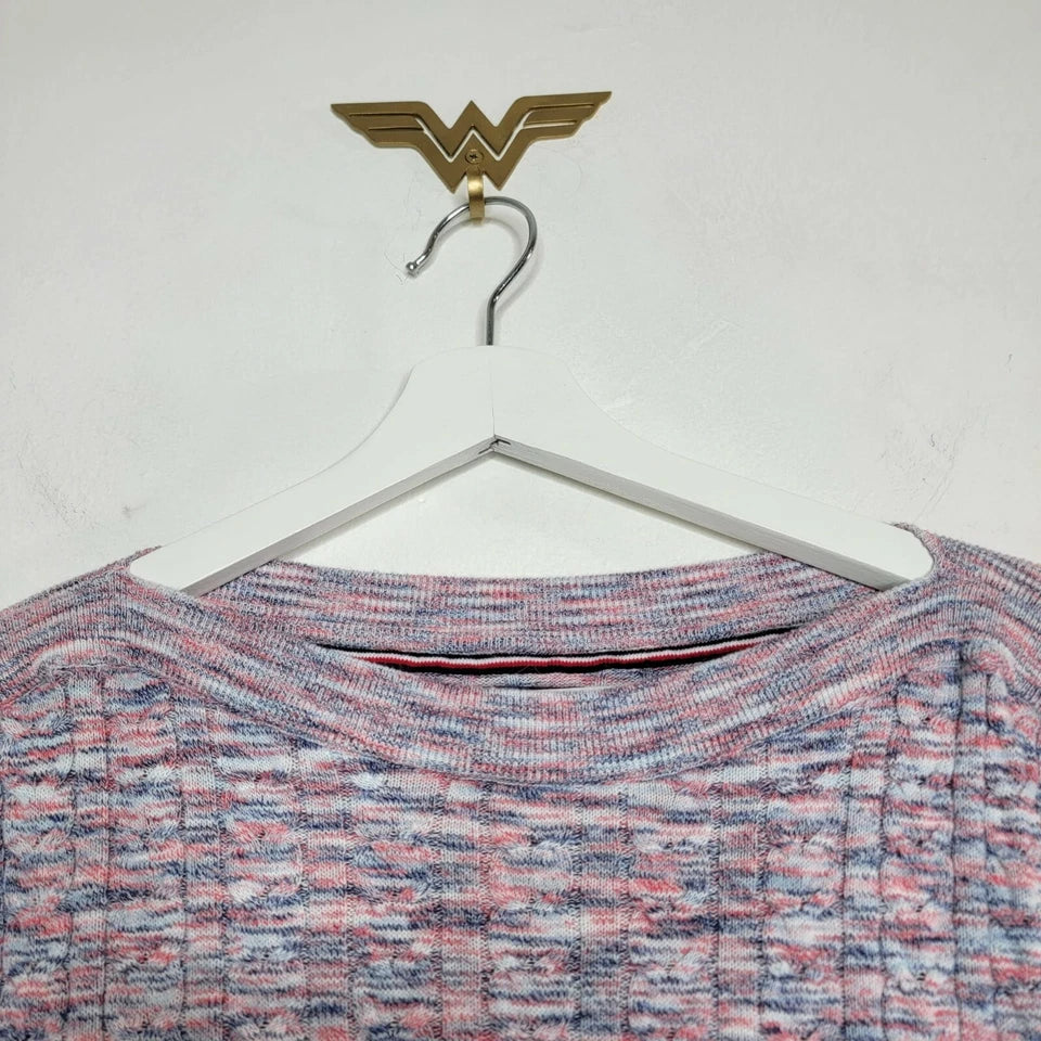 TOMMY HILFIGER Spacedye Cotton Sweater Women's  Ribbed Knit Fitted Boat Neck