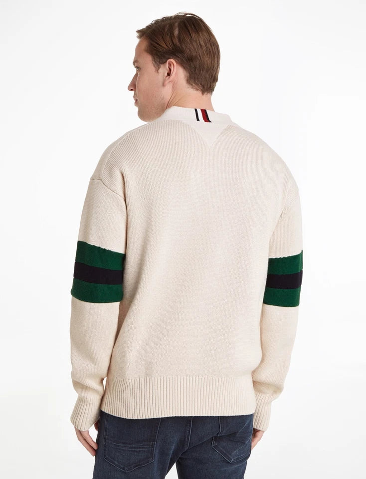 TOMMY HILFIGER Men's Varsity V-Neck Sweater with Color-Block and Monogram