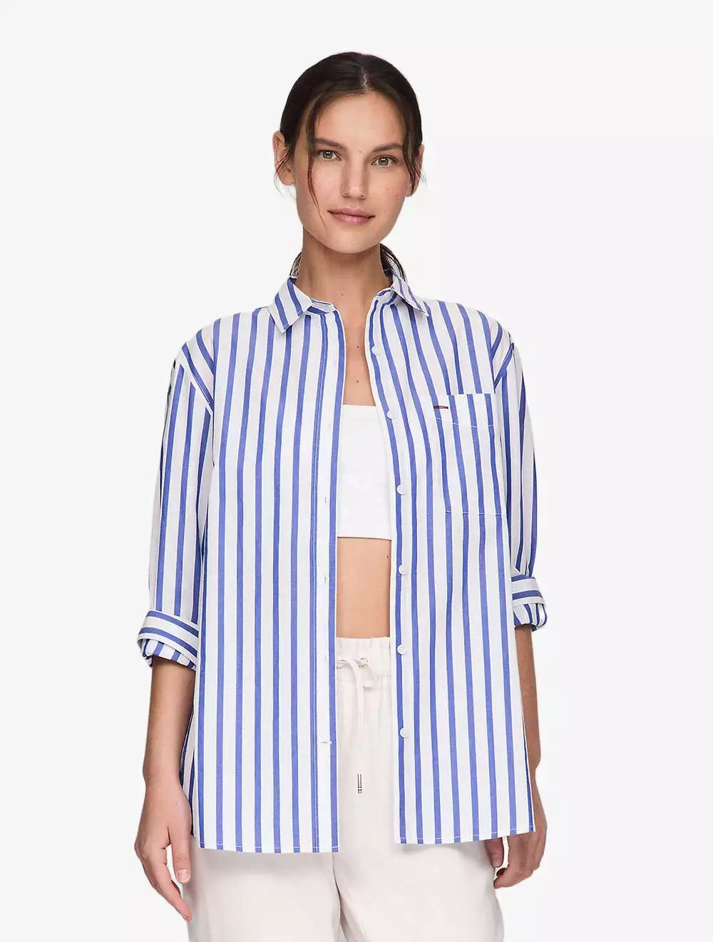 TOMMY HILFIGER - Oversized Stripe Poplin Shirt - Blue - Blue