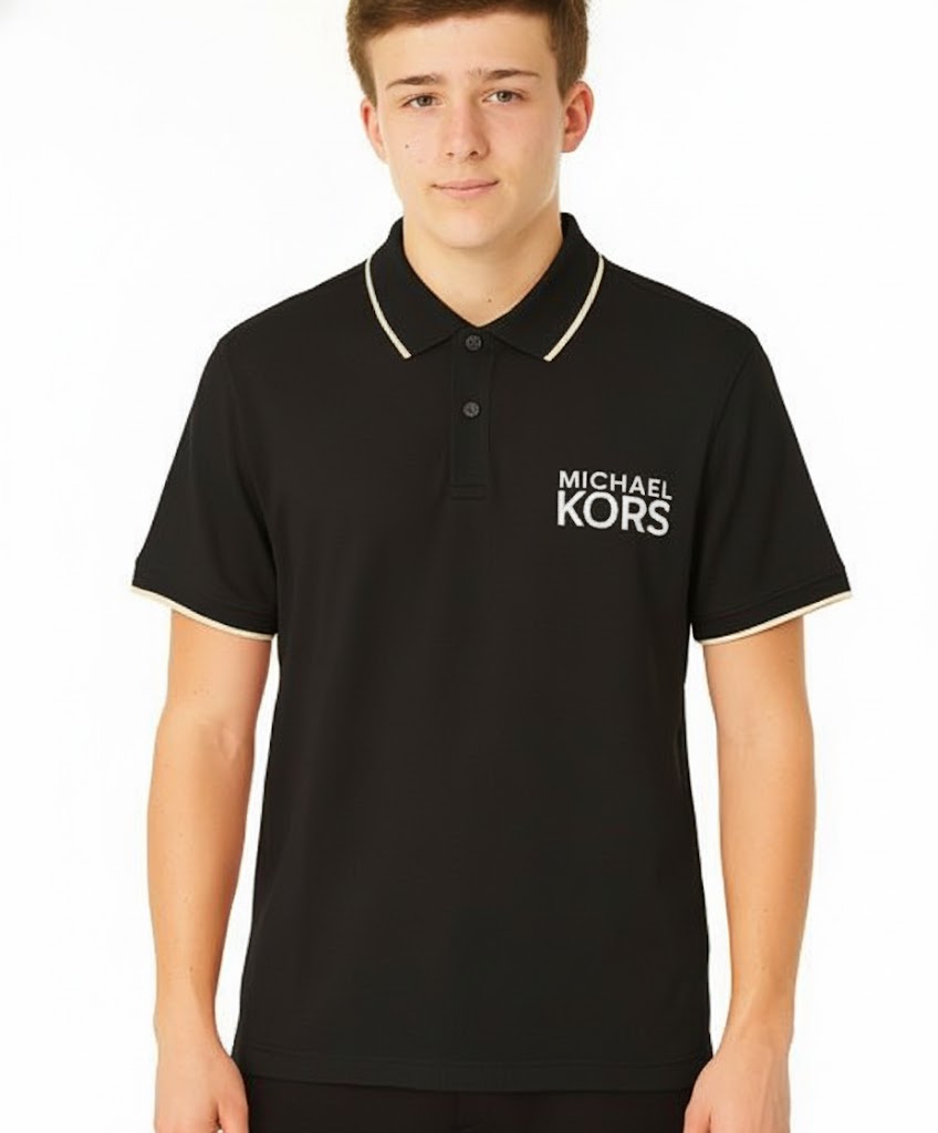 MICHAEL KORS Men's "Kors" Logo Contrast-Trim Cotton Polo Shirt - Black