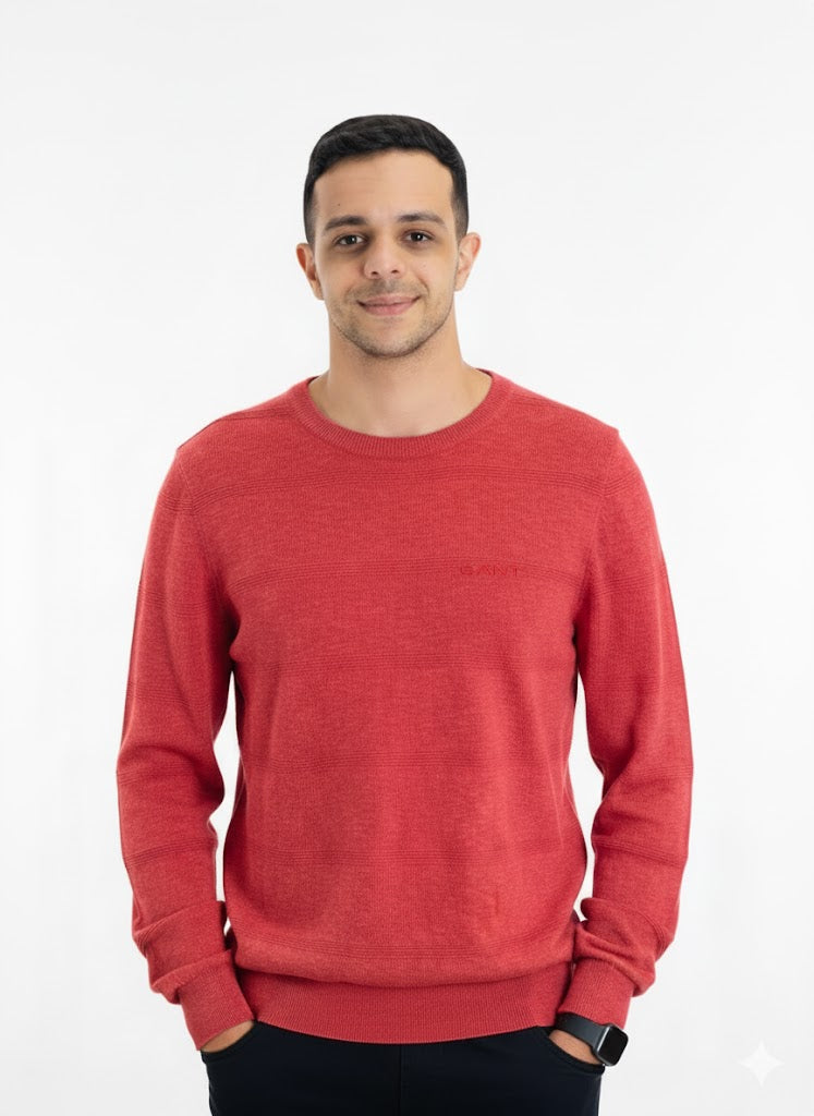 GANT Men's Solid Crew Neck Sweater with Tonal Shield Logo