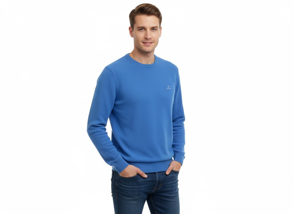 GANT Men's Solid Crew Neck Sweater with Tonal Shield Logo