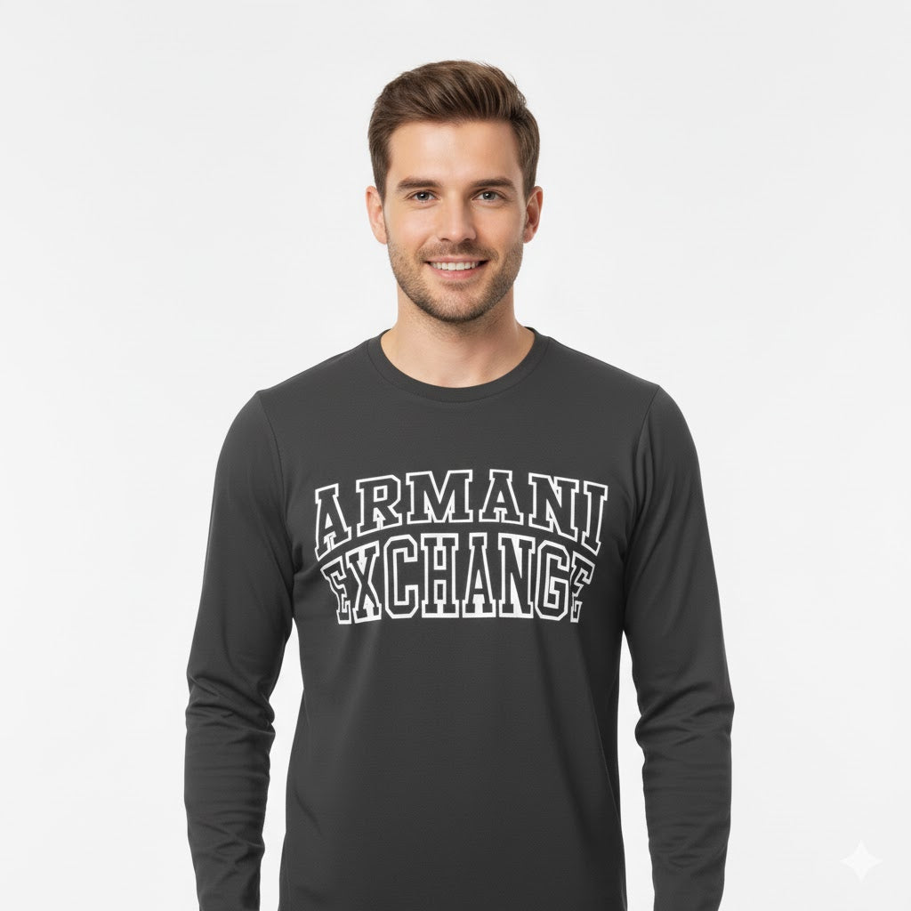 ARMANI EXCHANGE Men's Long Sleeve Graphic College Logo T-Shirt