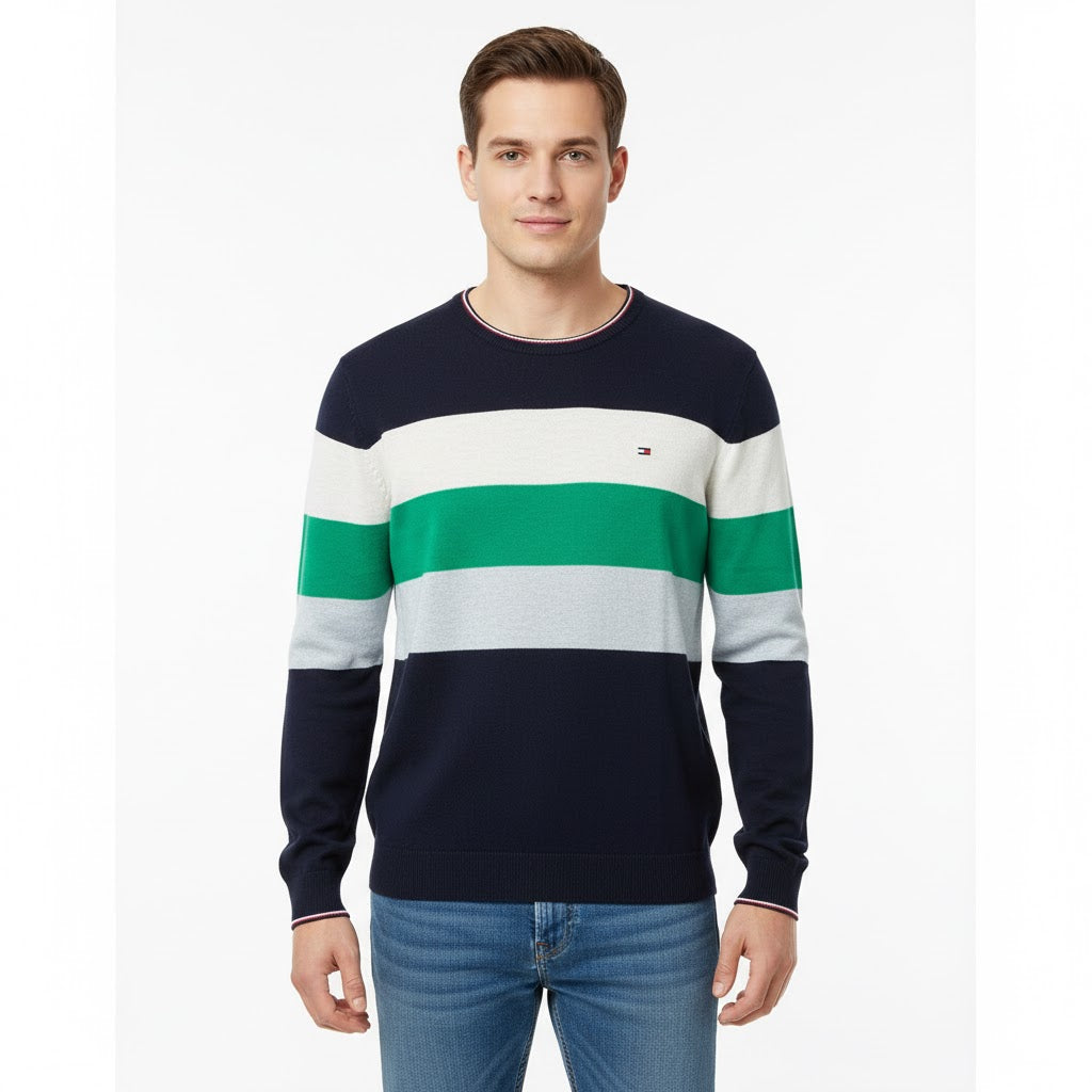 TOMMY HILFIGER Men's Color-Block Stripe Crew Neck Sweater
