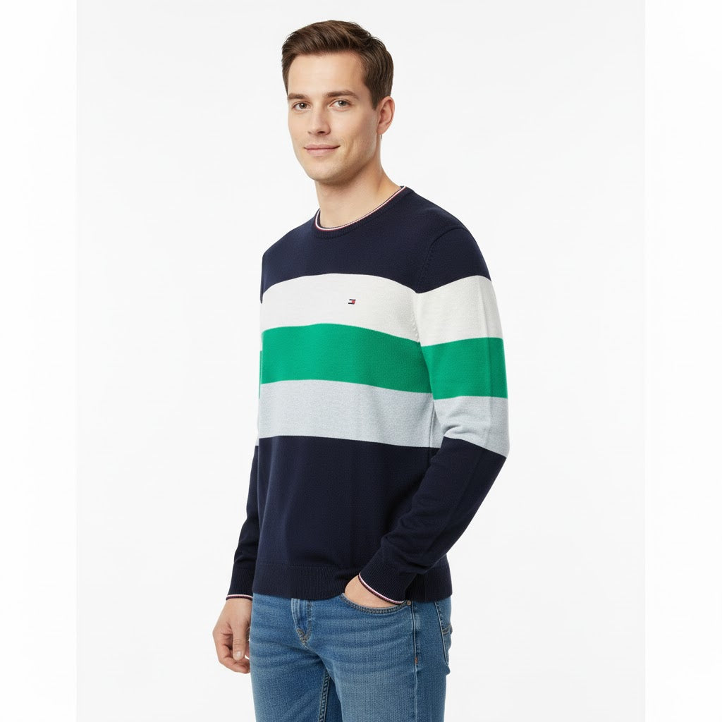 TOMMY HILFIGER Men's Color-Block Stripe Crew Neck Sweater