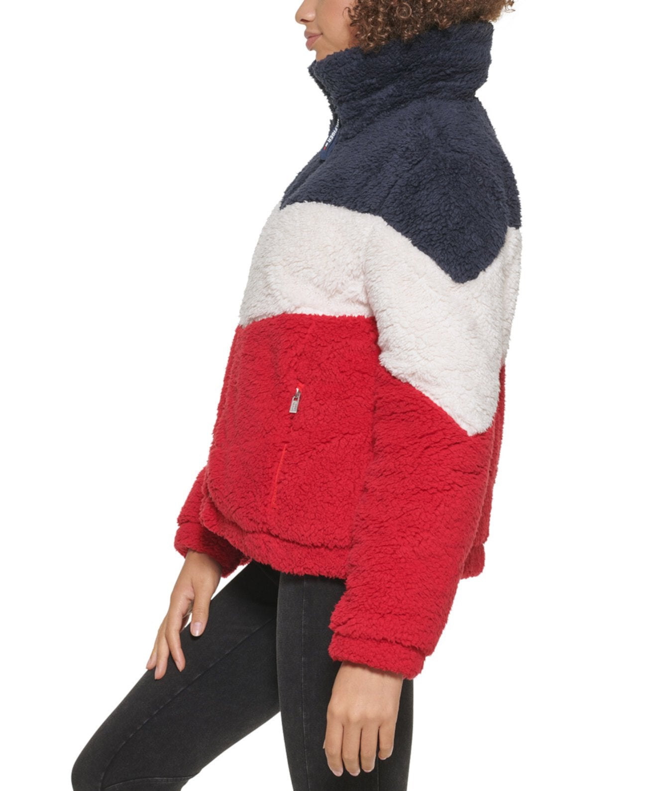 TOMMY HILFIGER Women's Fleece Color Block Chevron Puffer Jacket
