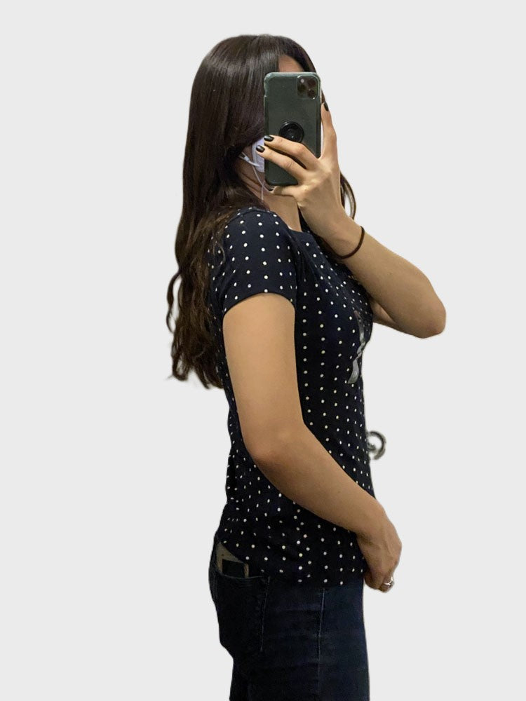 TOMMY HILFIGER Women White and navy Crew Neck Allover Polka Dot Print T-Shirt