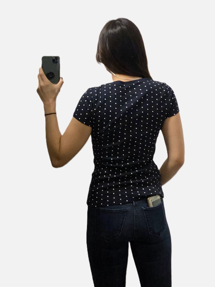 TOMMY HILFIGER Women White and navy Crew Neck Allover Polka Dot Print T-Shirt