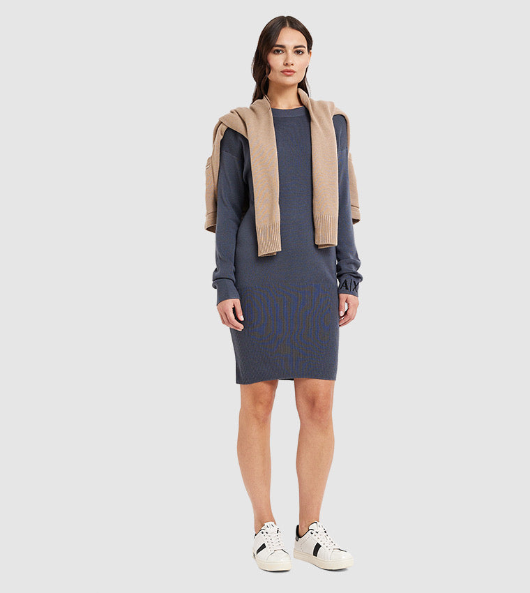 Armani Exchange Knitted Long Sleeves Sweater Dress - HIPPO US Brands ARMANI EXCHANGE