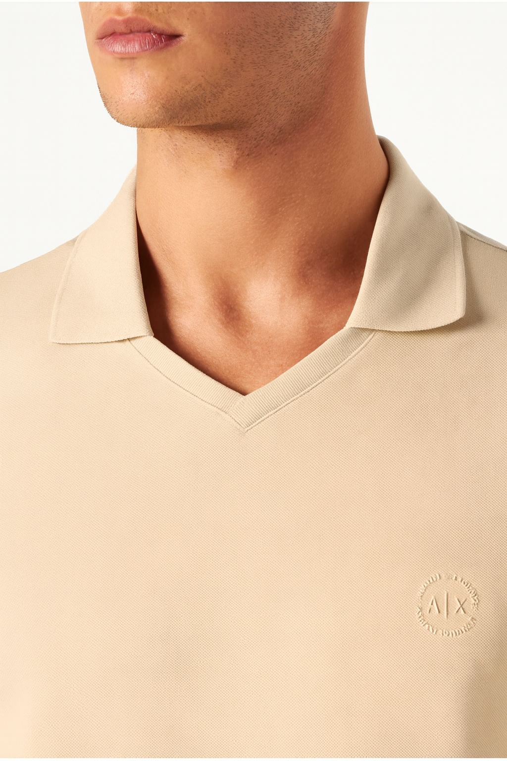 armani exchange  embroidered logo johnny collar piqué polo