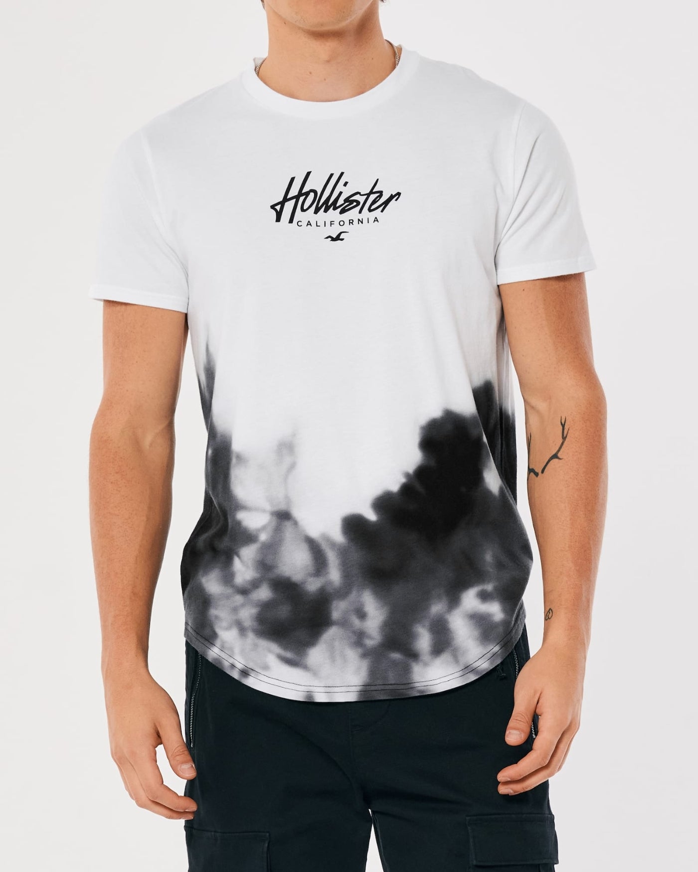 Hollister Chest & Back Logo Acid Wash Ombre Longline T-shirt