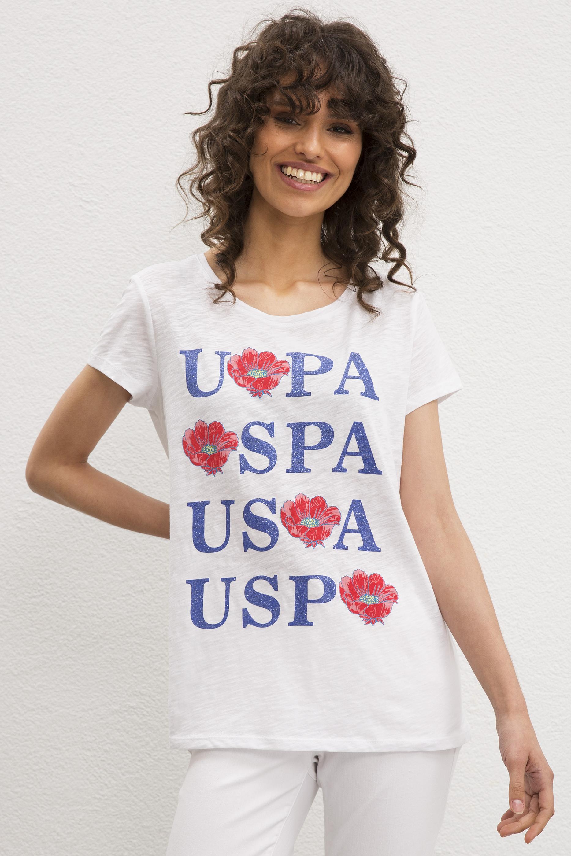US. POLO ASSN. Women's White Crew Neck T-Shirt