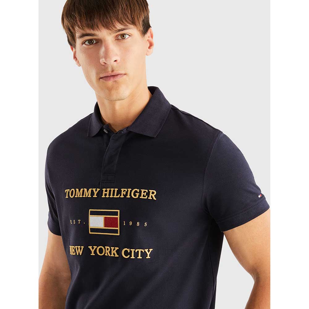 TOMMY HILFIGER Men's Regular Fit New York City Embroidered Logo Badge Polo Shirt