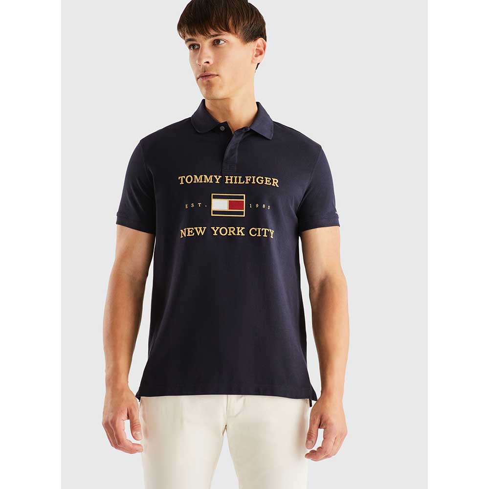 TOMMY HILFIGER Men's Regular Fit New York City Embroidered Logo Badge Polo Shirt