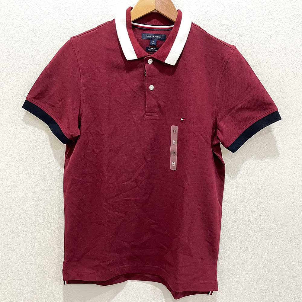 TOMMY HILFIGER Slim Fit Signature Tipped Polo - Wine,