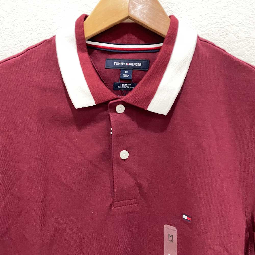 TOMMY HILFIGER Slim Fit Signature Tipped Polo - Wine,