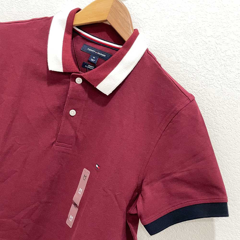 TOMMY HILFIGER Slim Fit Signature Tipped Polo - Wine,