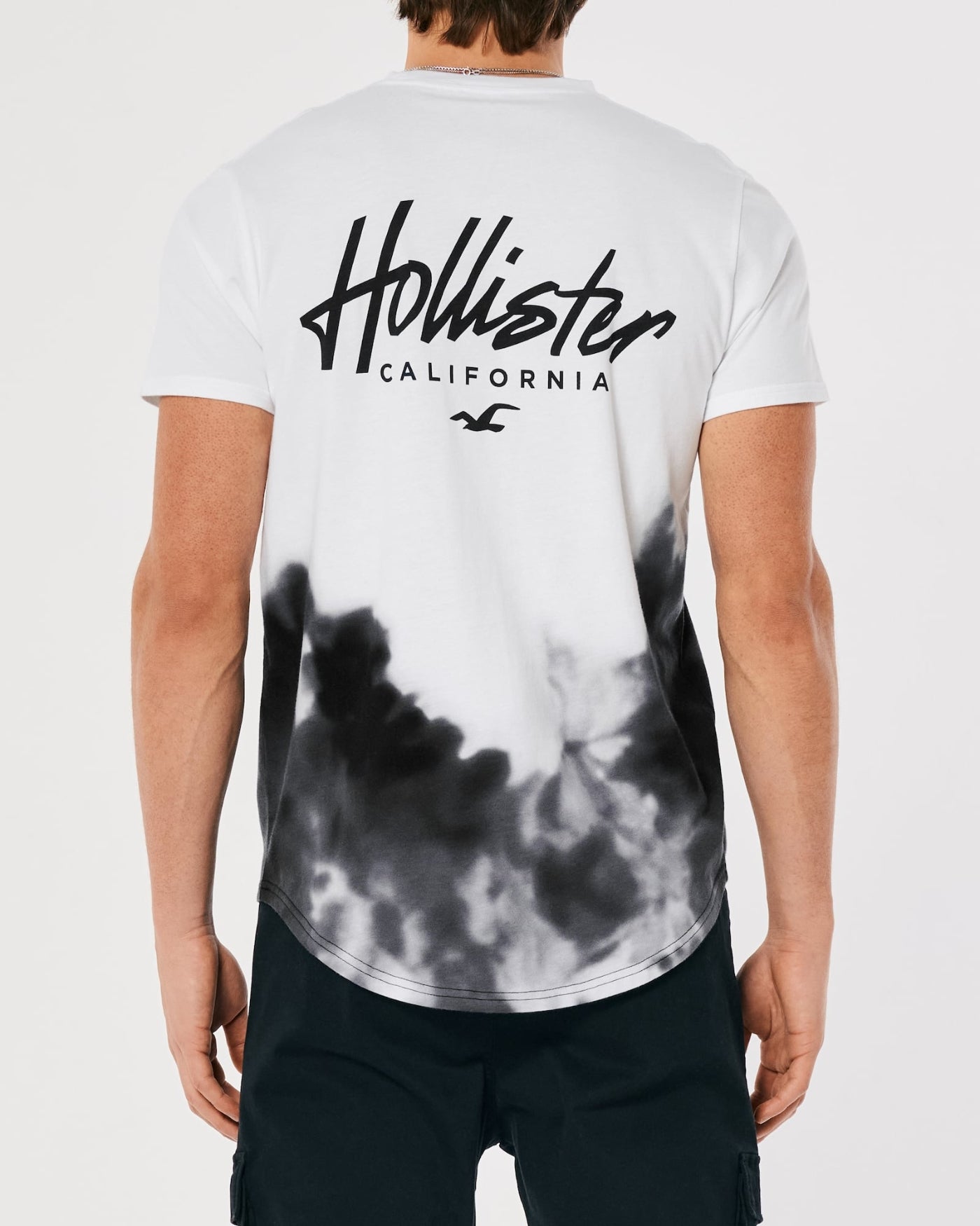 Hollister Chest & Back Logo Acid Wash Ombre Longline T-shirt
