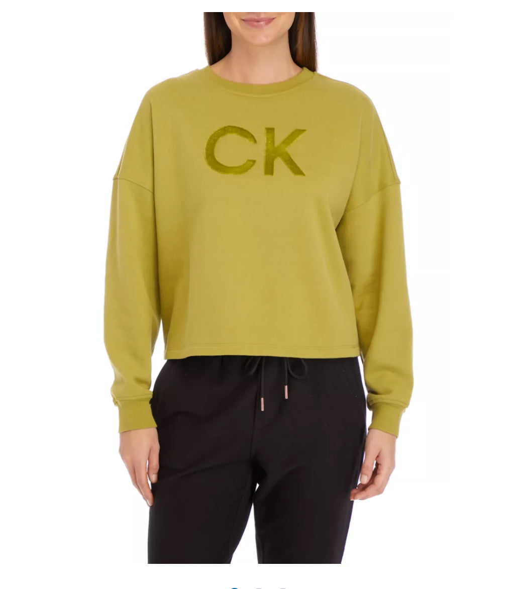 CALVIN KLEIN PERFORMANCE OVER SIZE LOGO FLEECE CREWNECK