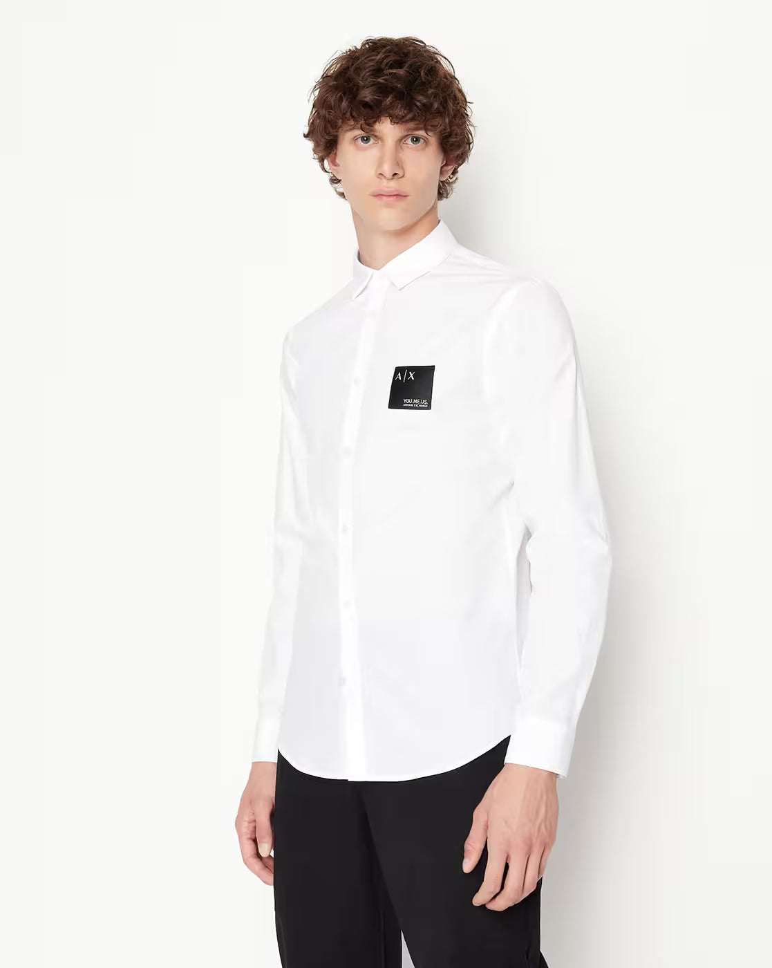 ARMANI EXCHANGE Organic Cotton Regular Fit Shirt with Jacquard Logo Label