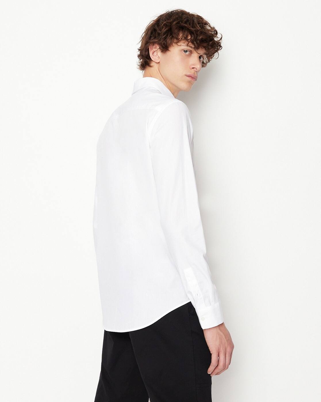 ARMANI EXCHANGE Organic Cotton Regular Fit Shirt with Jacquard Logo Label