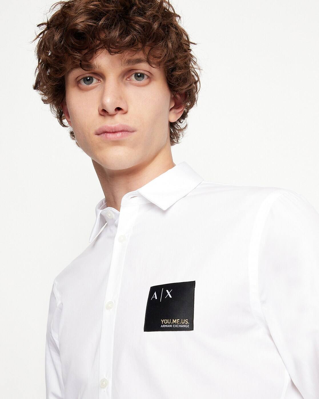 ARMANI EXCHANGE Organic Cotton Regular Fit Shirt with Jacquard Logo Label