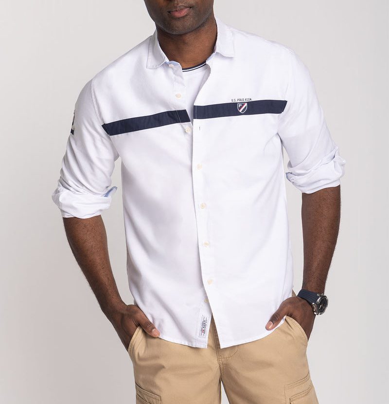 US. POLO ASSN LONG SLEEVE CHEST STRIPE OXFORD SHIRT