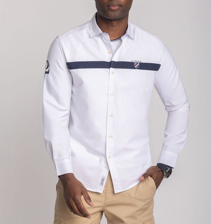US. POLO ASSN LONG SLEEVE CHEST STRIPE OXFORD SHIRT