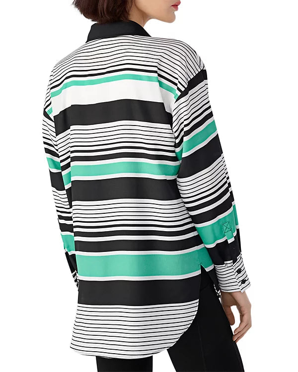 KARL LAGERFELD PARIS Striped Logo High Low Longline Shirt - HIPPO US Brands Karl Lagerfeld Paris