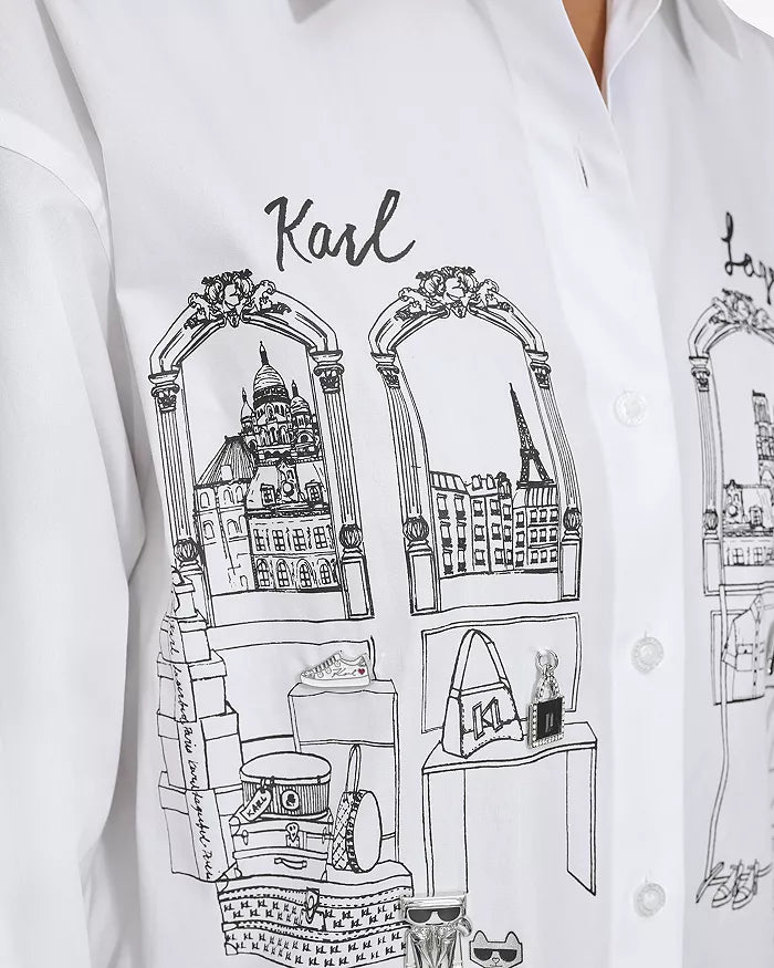 KARL LAGERFELD Women's Shopping Girl Scene with Charms Oversize Poplin