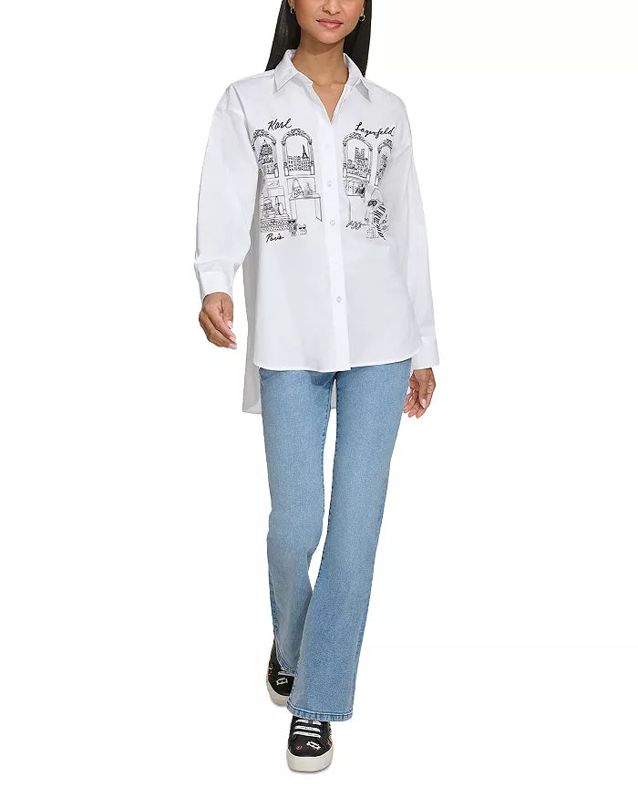 KARL LAGERFELD Women's Shopping Girl Scene with Charms Oversize Poplin