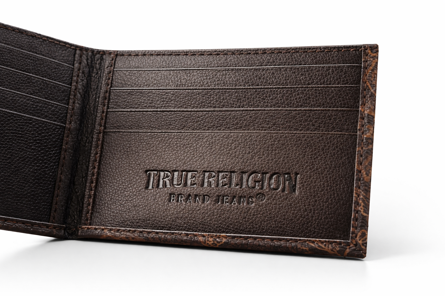 TRUE RELIGION Slim Bifold Wallet Leather Logo