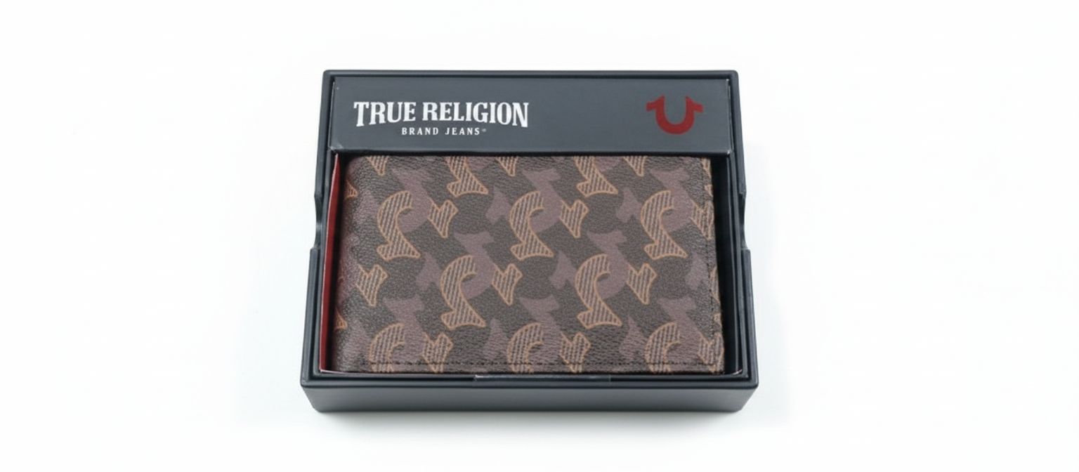 TRUE RELIGION Slim Bifold Wallet Leather Logo