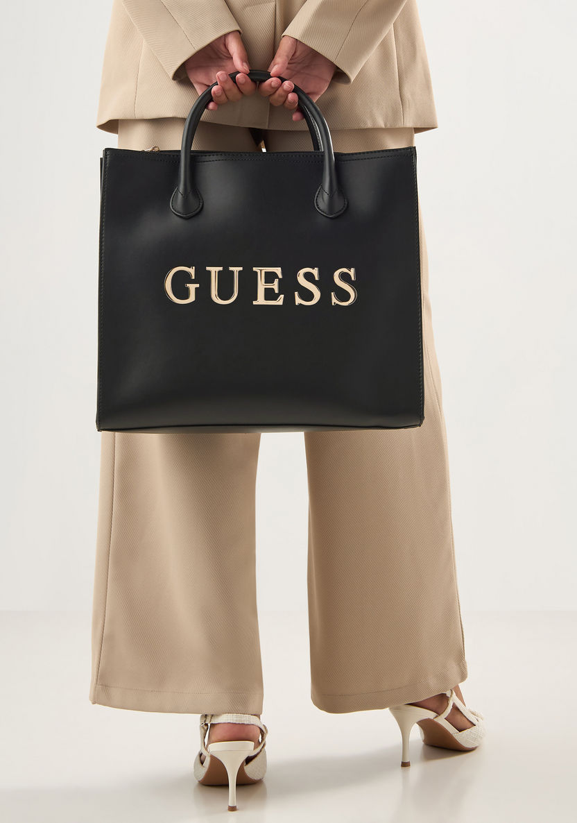 Guess Black Brand Logo Caracara Tote Bag with Detachable Strap