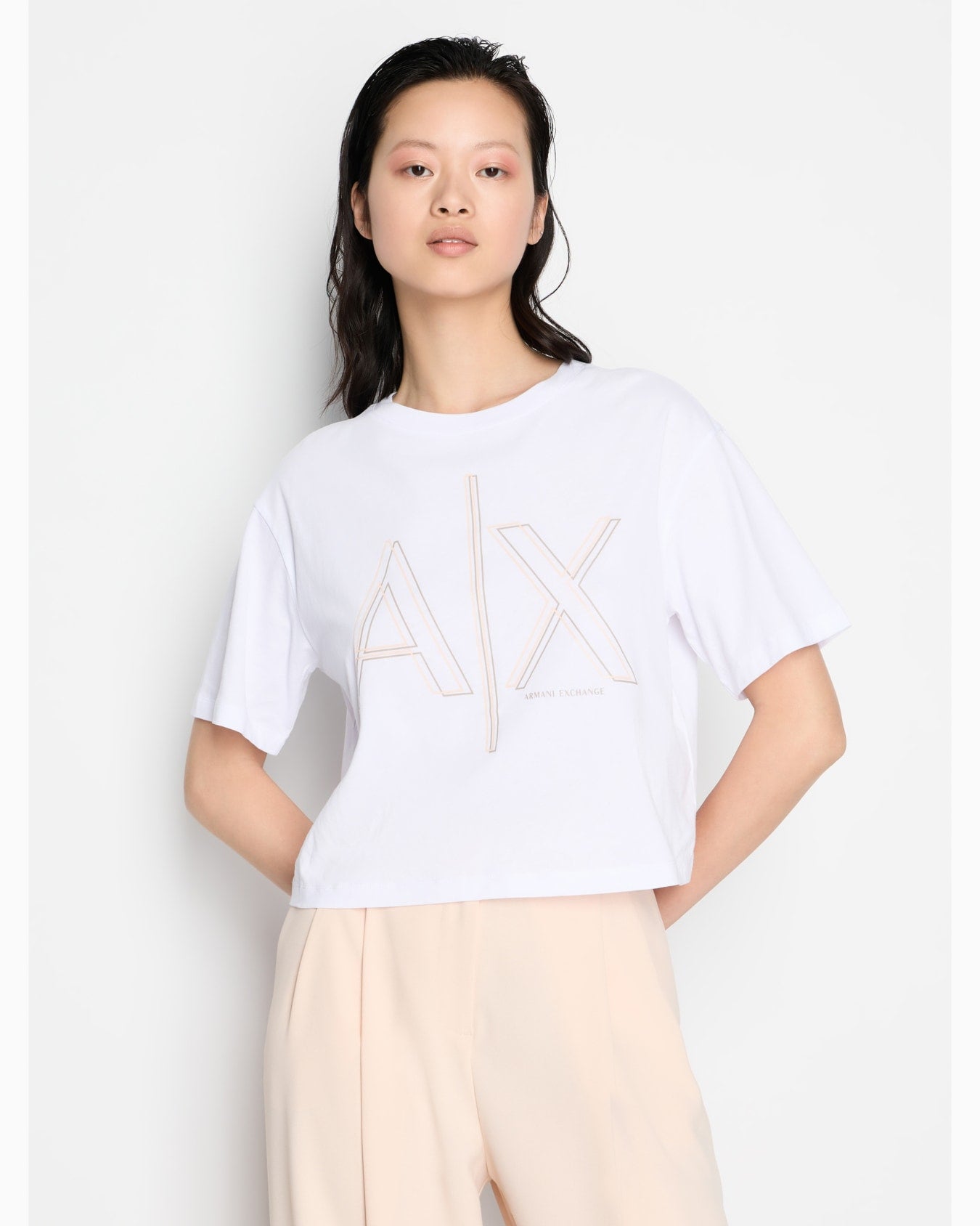 Cropped T-shirt with monogram logo in ASV cotton - HIPPO US Brands ARMANI EXCHANGE