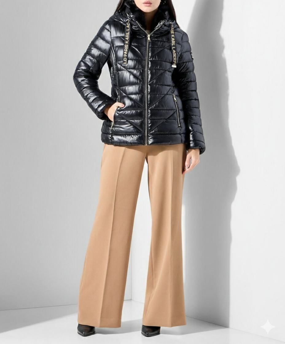 Karl Lagerfeld Paris Short Puffer Jacket With Gold Logo - HIPPO US Brands Karl Lagerfeld Paris