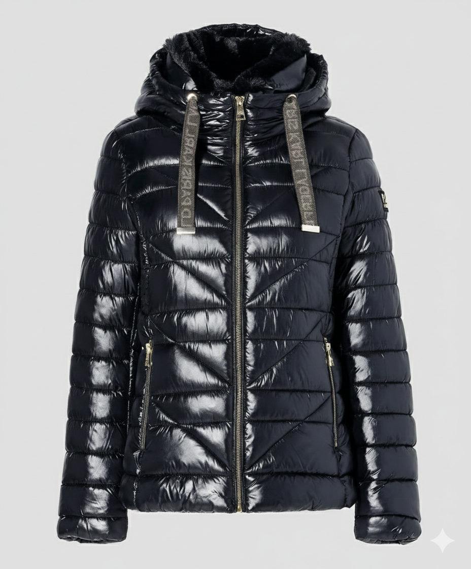 Karl Lagerfeld Paris Short Puffer Jacket With Gold Logo - HIPPO US Brands Karl Lagerfeld Paris