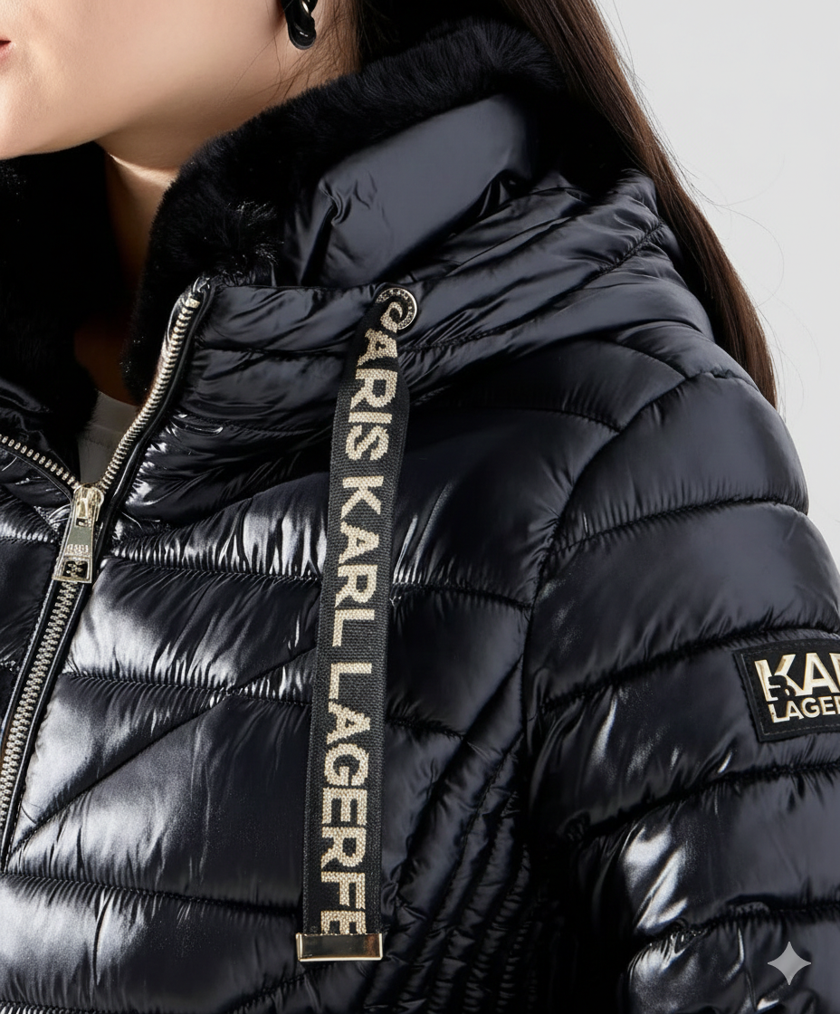 Karl Lagerfeld Paris Short Puffer Jacket With Gold Logo - HIPPO US Brands Karl Lagerfeld Paris