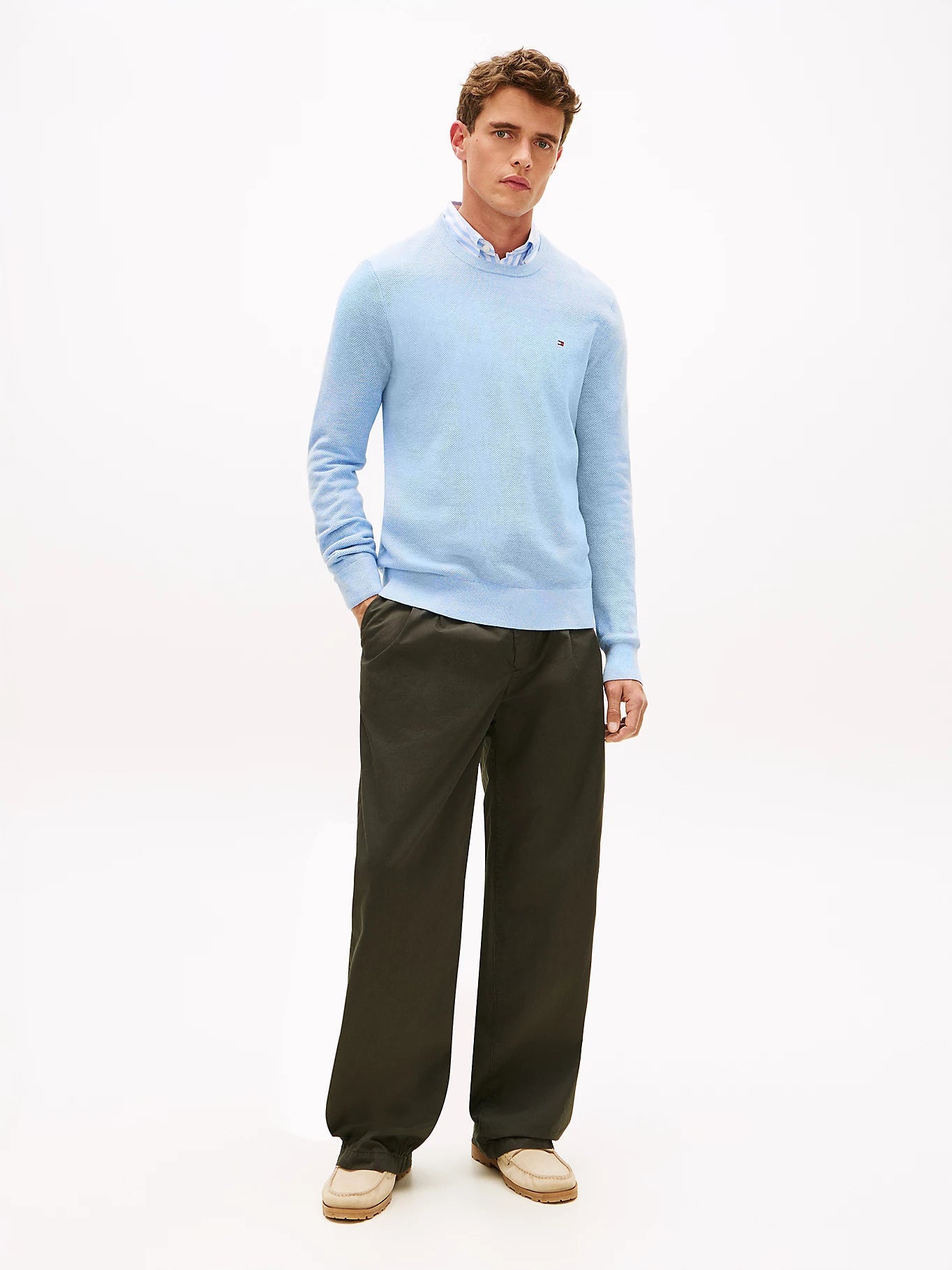 Tommy Hilfiger Flag Embroidery Textured Crew Neck Jumper