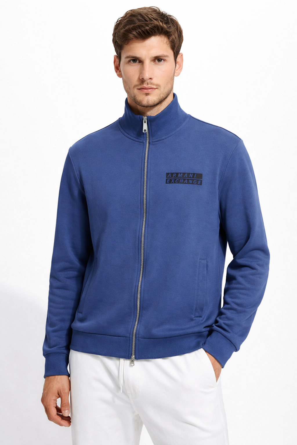 Armani Exchange Men's Mock Neck Double Zip Up Sweat Shirt