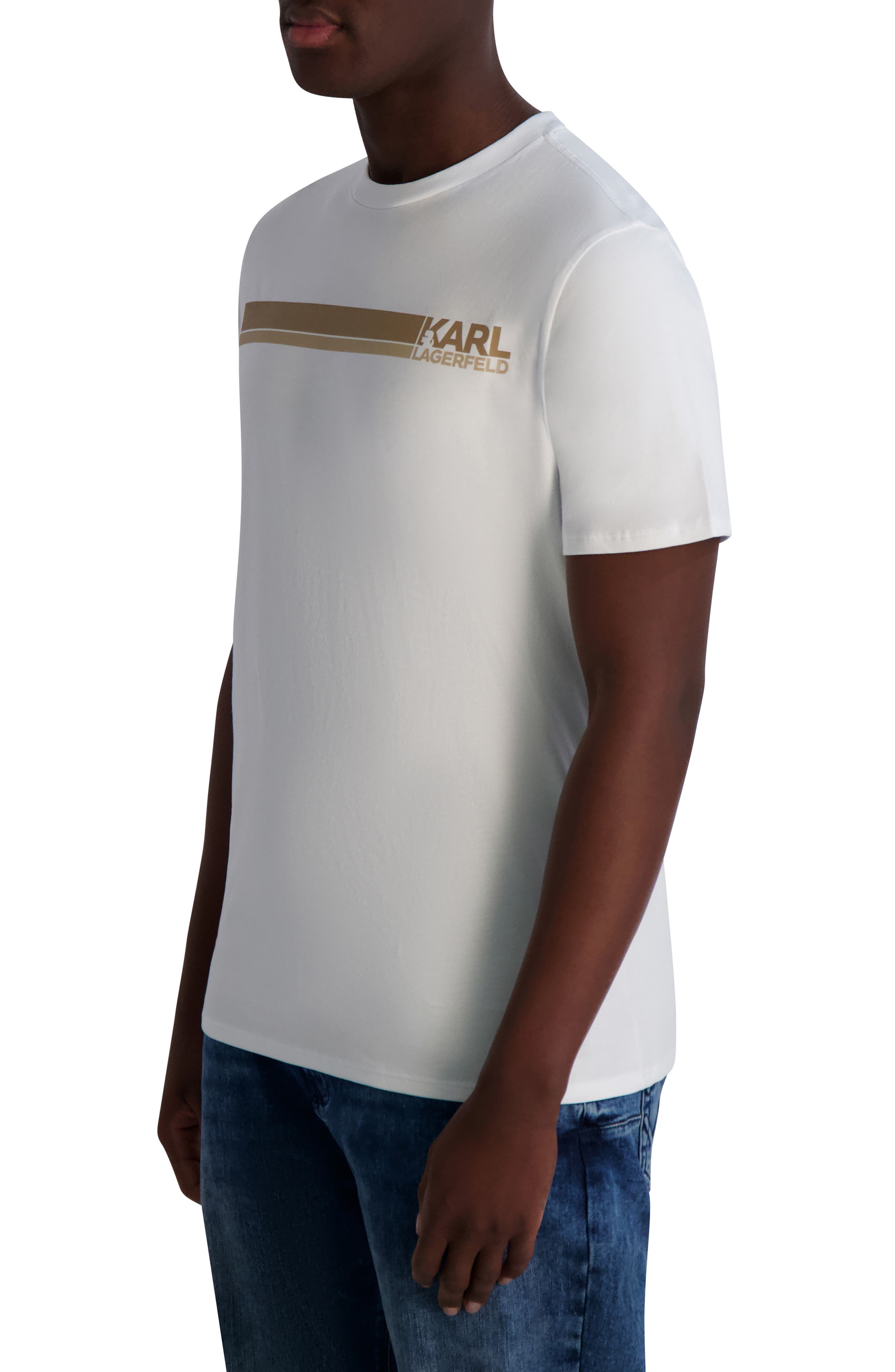 Karl Lagerfeld Men's White Race Stripe Slim Fit Logo Tee - HIPPO US Brands Karl Lagerfeld Paris