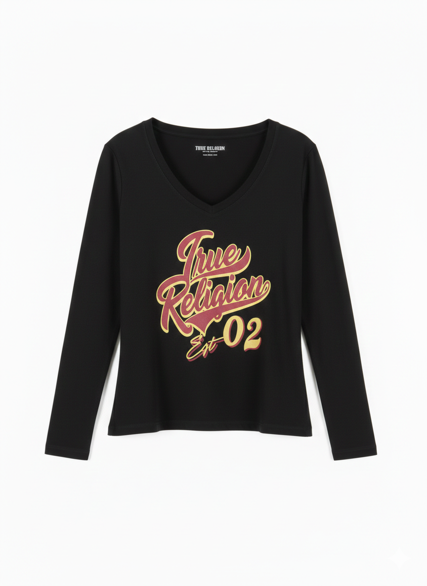 True Religion Flocking True Long Sleeve V Neck Tee - HIPPO US Brands TRUE RELIGION