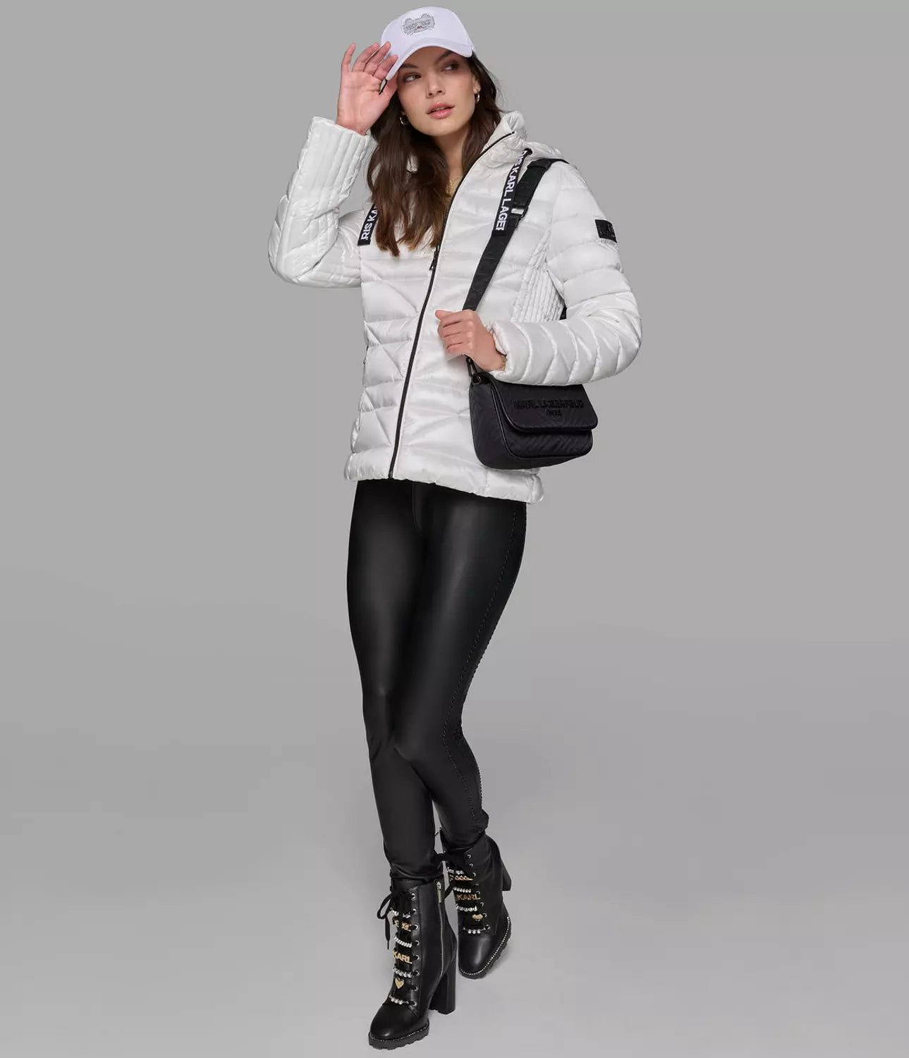 KARL LAGERFELD PARIS SHORT PUFFER JACKET WITH LOGO